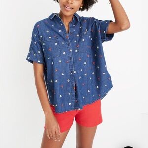 Madewell Embroidered Denim Courier Shirt in Confetti Floral